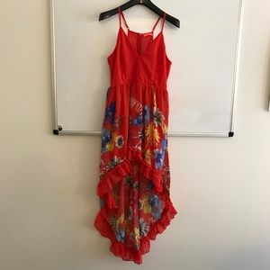 Banjul red high-low dress with flower print NWOT